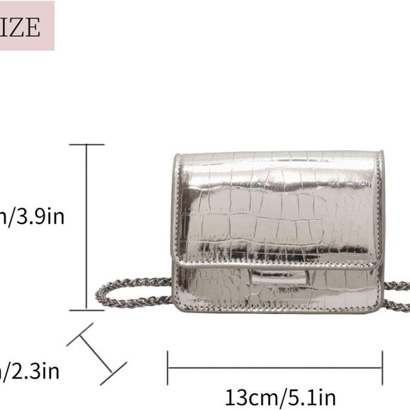 Metallic Silver Evening Mini Purse Crossbody Clutch for Nightclub Parties - Picture 4 of 8